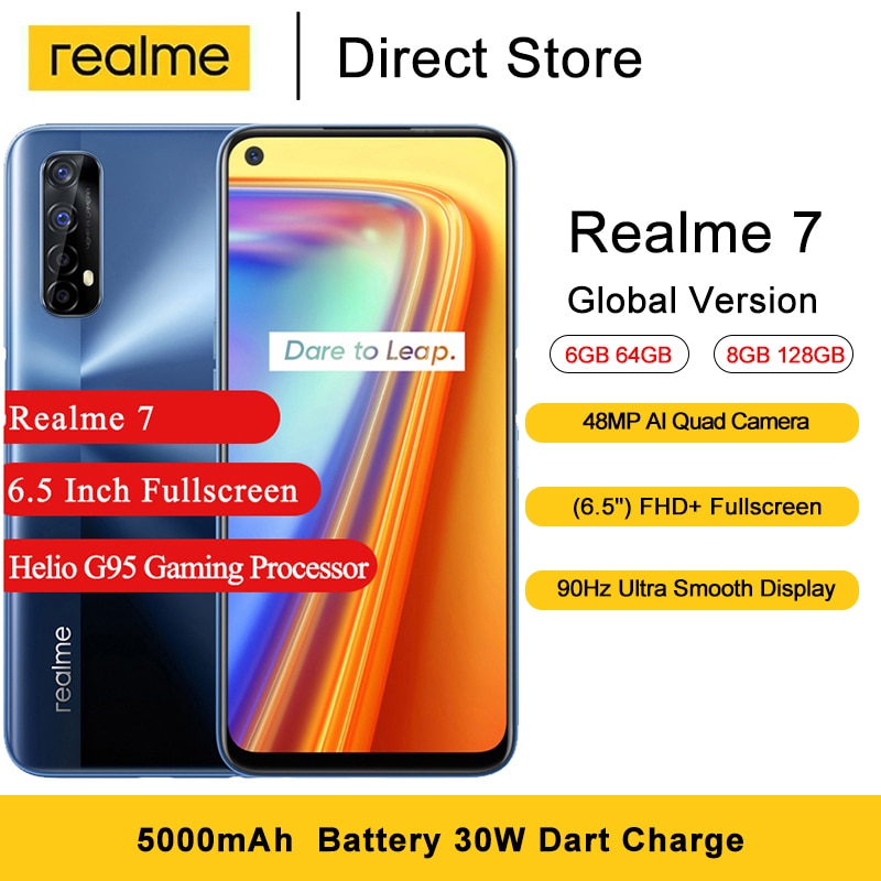 Realme 7 Global version NFC Mobile Phones 6.5'' FHD+ Helio G95 Gaming Octa Core 16MP Front Camera 5000mAh  Android Smartphone